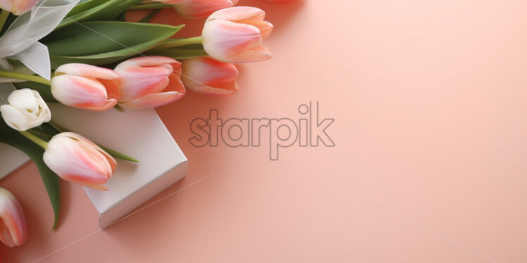 Tulip flowers bouquet, spring atmosphere flowers on peach background - Starpik Stock