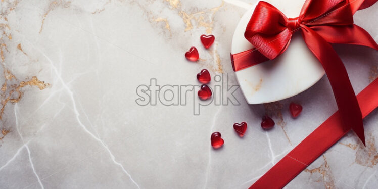 White gift box with red bow velentine day background - Starpik Stock