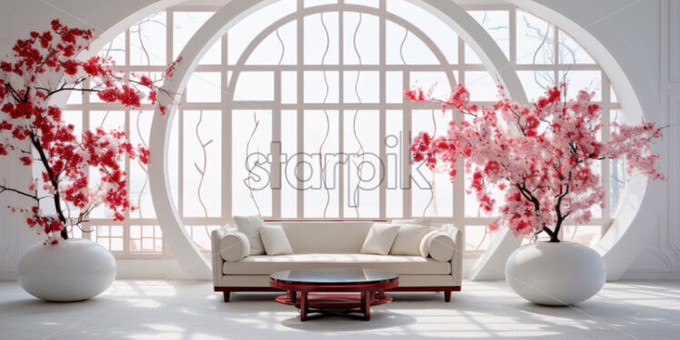 White interior with red accents chic modern style - Starpik Stock