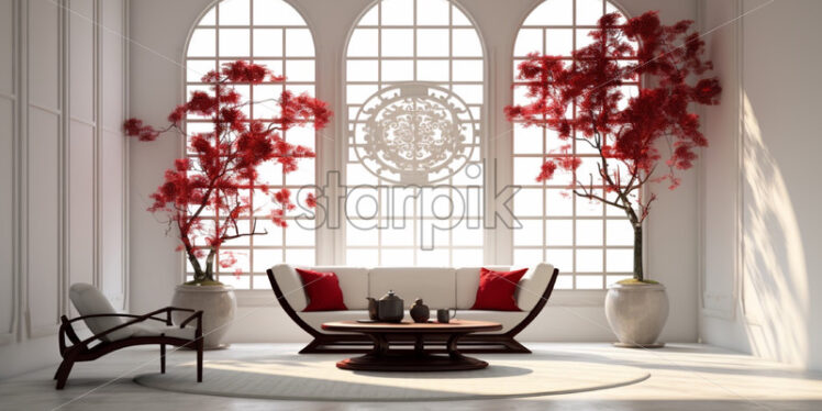 White interior with red accents chic modern style - Starpik Stock