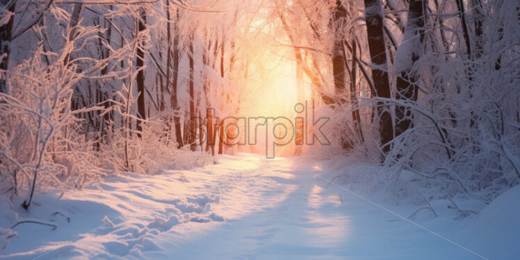 Winter forest at sunset divine light - Starpik Stock