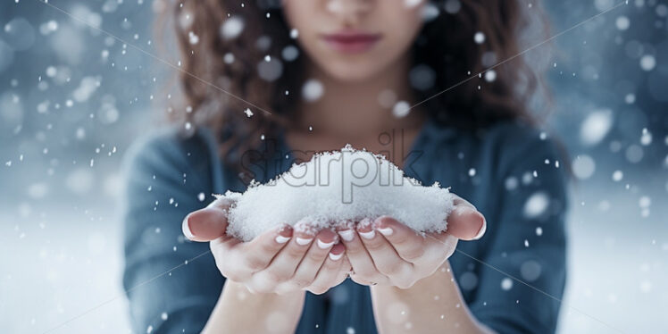 Woman enjoying winter time snow - Starpik Stock