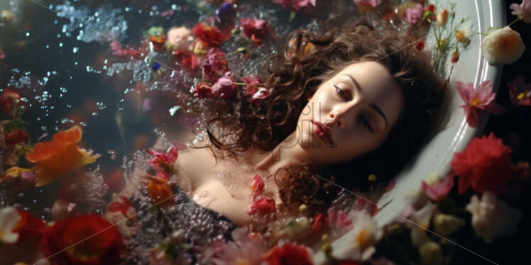 Woman in a bath tub full of flowers, beauty spa concept - Starpik Stock