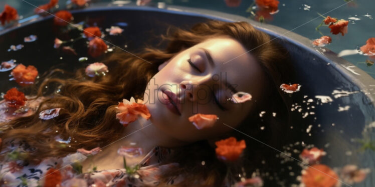 Woman in a bath tub full of flowers, beauty spa concept - Starpik Stock