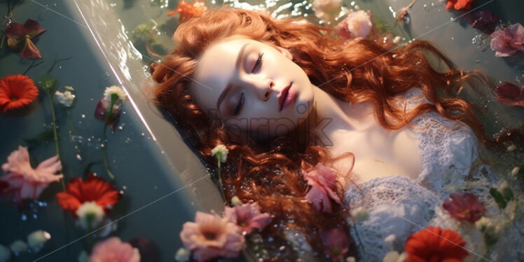 Woman in a bath tub full of flowers, beauty spa concept - Starpik Stock