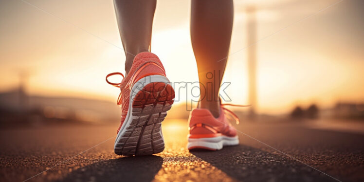 Woman in sneakers at sunset practicing sport - Starpik Stock