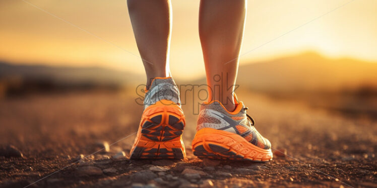 Woman in sneakers at sunset practicing sport - Starpik Stock