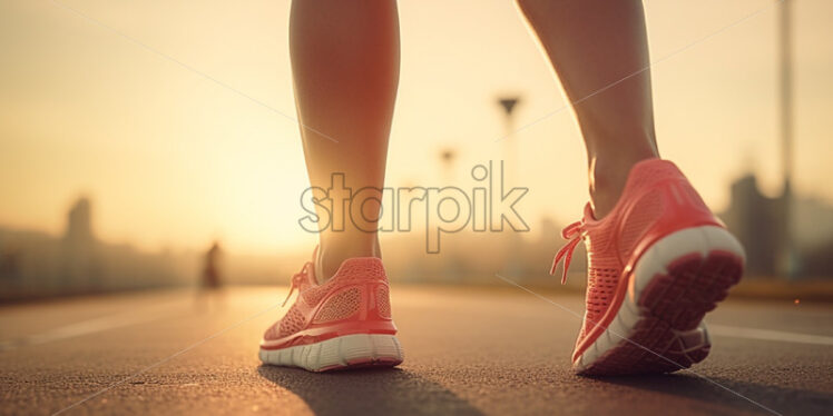 Woman in sneakers at sunset practicing sport - Starpik Stock