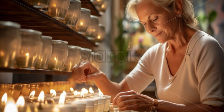 Woman making scented candles at home hobby - Starpik Stock