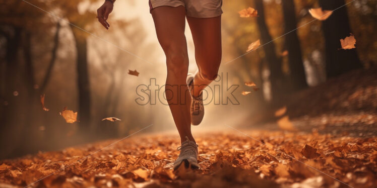 Woman running practicing sport outdoors in a forest nature - Starpik Stock