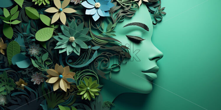 Woman silhouette with green leaves nature concept - Starpik Stock