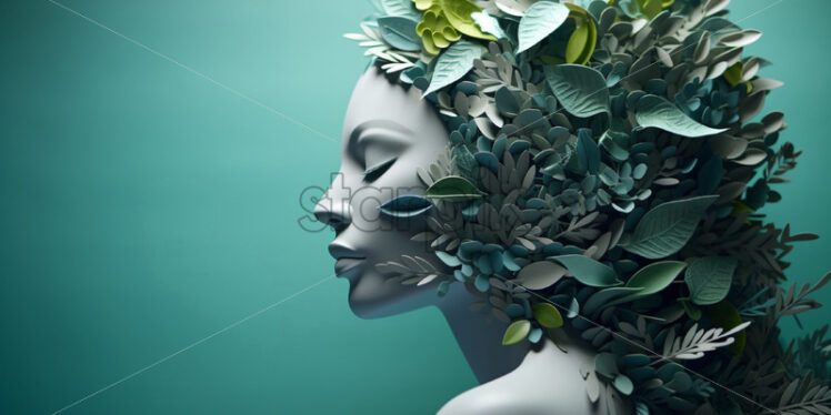 Woman silhouette with green leaves nature concept - Starpik Stock