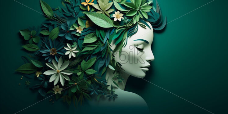 Woman silhouette with green leaves nature concept - Starpik Stock