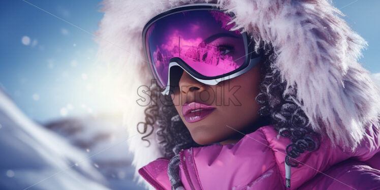 Woman skiing in a pink suite close up - Starpik Stock