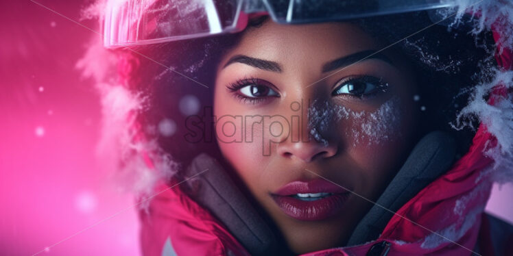 Woman skiing in a pink suite close up - Starpik Stock