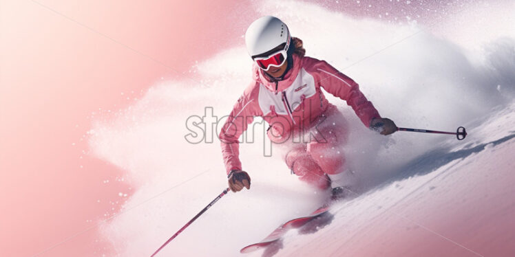 Woman skiing in a pink suite close up - Starpik Stock