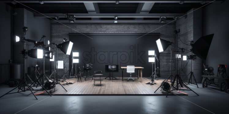 a black room scene with projector lights - Starpik Stock