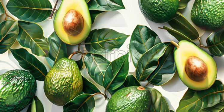 A background with avocado fruits and leaves - Starpik Stock