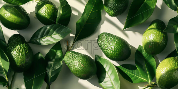 A background with avocado fruits and leaves - Starpik Stock