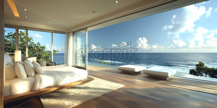 A bedroom with an ocean view - Starpik Stock