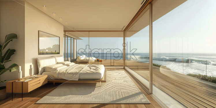 A bedroom with an ocean view - Starpik Stock