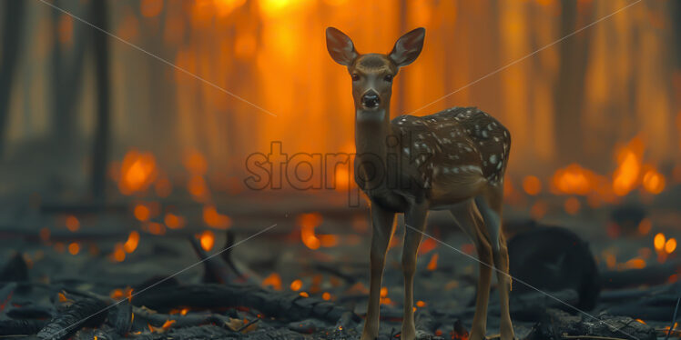 A deer in the burning forest - Starpik Stock