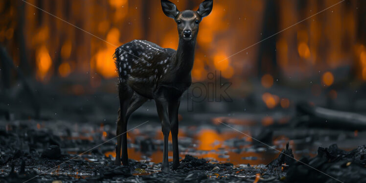 A deer in the burning forest - Starpik Stock