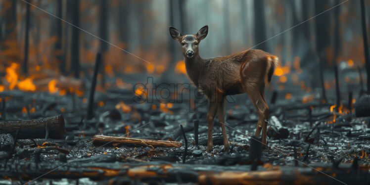 A deer in the burning forest - Starpik Stock