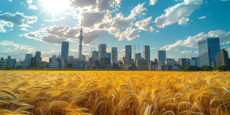 A field of wheat in the middle of a city - Starpik Stock