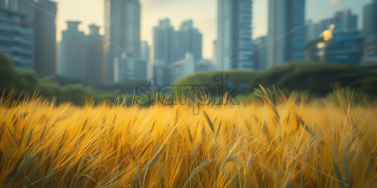 A field of wheat in the middle of a city - Starpik Stock