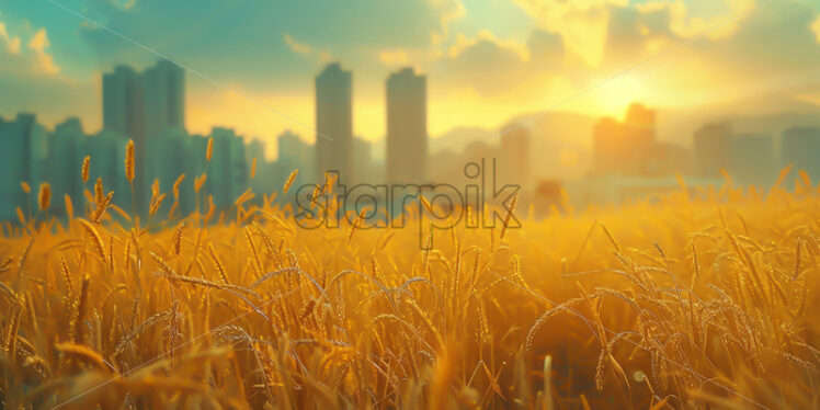 A field of wheat in the middle of a city - Starpik Stock