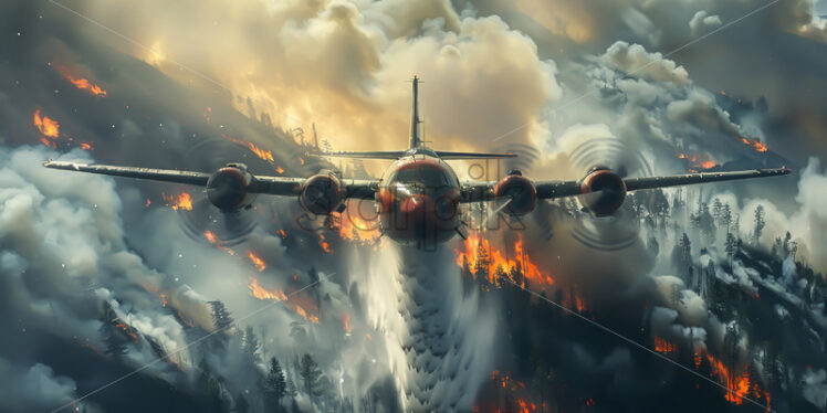 A firefighter plane extinguishing a fire - Starpik Stock