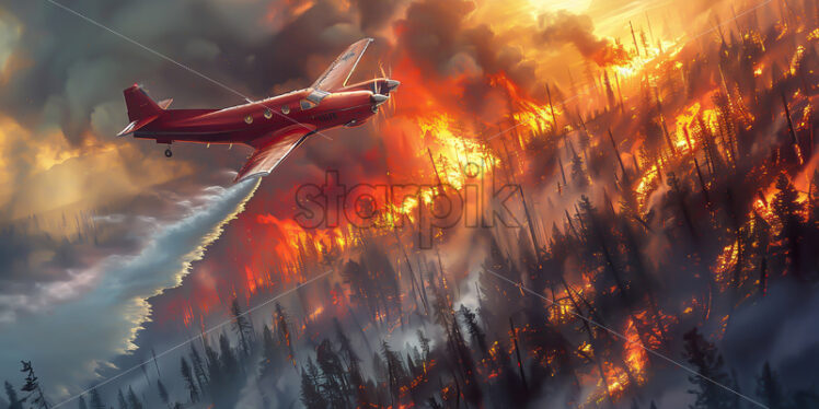 A firefighter plane extinguishing a fire - Starpik Stock