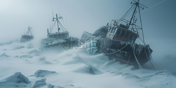 A fishing boat in the polar desert - Starpik Stock