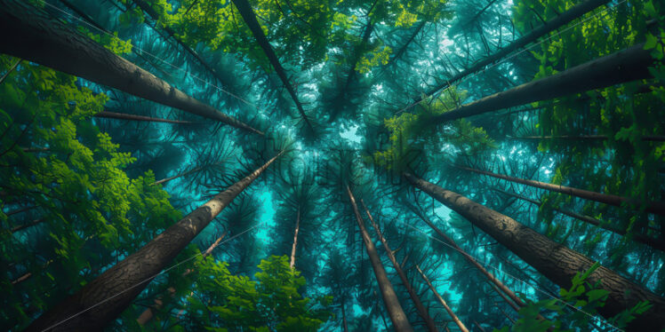 A forest with tall trees fish eye photo - Starpik Stock