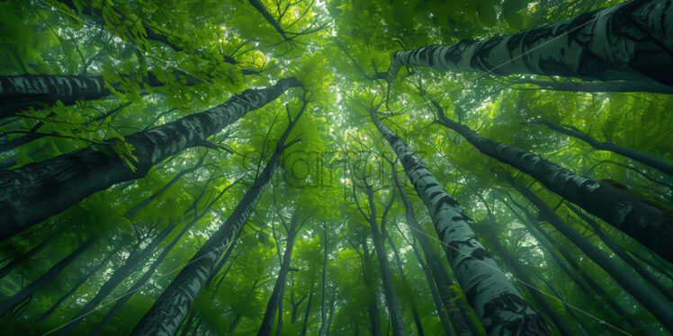 A forest with tall trees fish eye photo - Starpik Stock