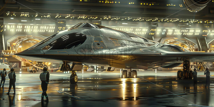 A futuristic plane on a runway - Starpik Stock