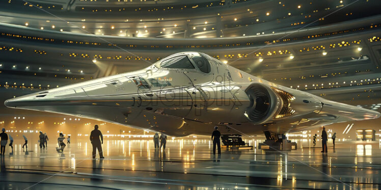 A futuristic plane on a runway - Starpik Stock