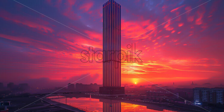 A glass building at sunset - Starpik Stock