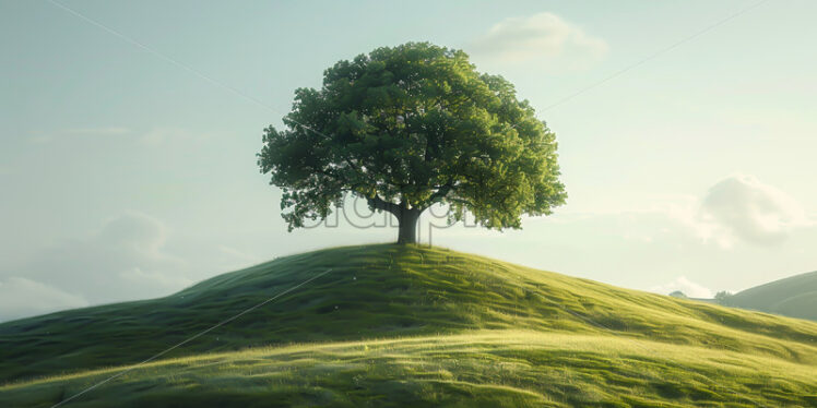 A green tree on a grassy hill - Starpik Stock