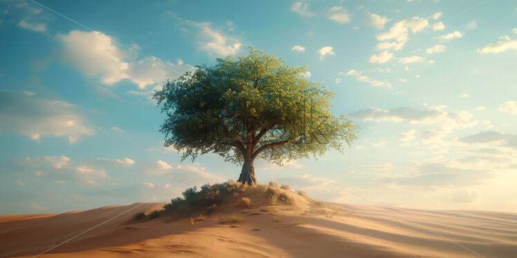 A green tree on a hill in the desert - Starpik Stock