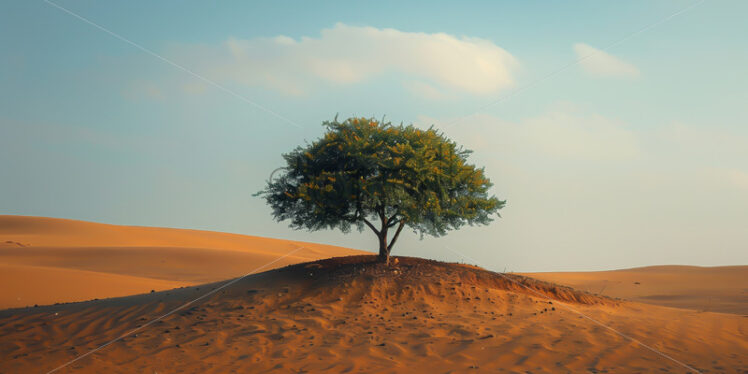 A green tree on a hill in the desert - Starpik Stock