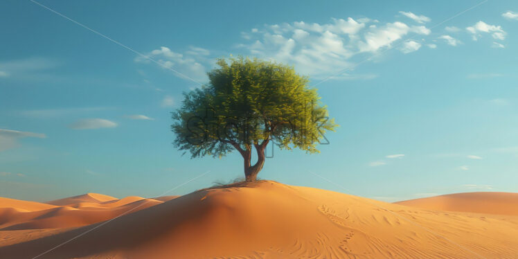 A green tree on a hill in the desert - Starpik Stock