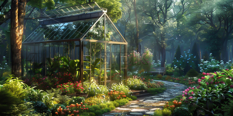 A greenhouse with plants in the garden - Starpik Stock