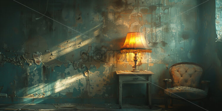 A lamp on a table in an old house - Starpik Stock