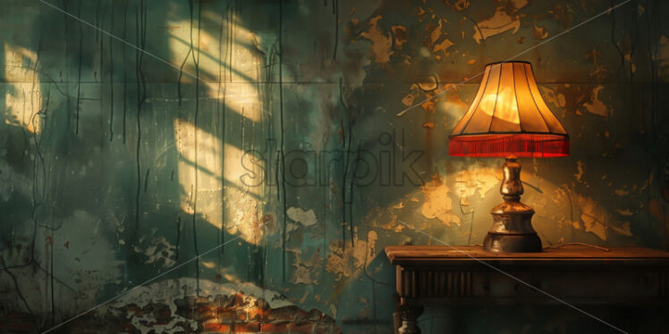 A lamp on a table in an old house - Starpik Stock