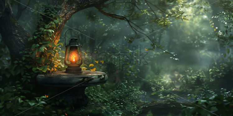 A lamp on a table in the garden - Starpik Stock