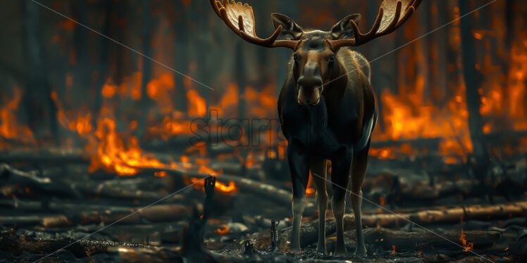 A moose in the burning forest - Starpik Stock