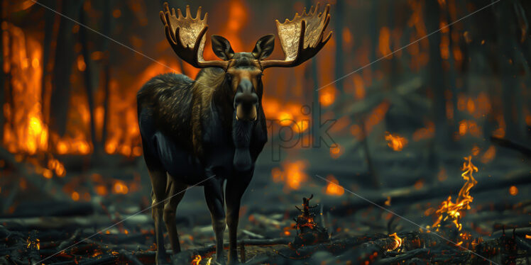 A moose in the burning forest - Starpik Stock