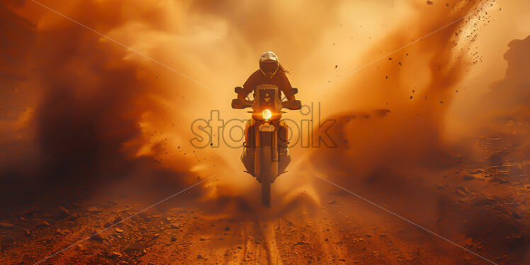 A motorcyclist through the desert - Starpik Stock